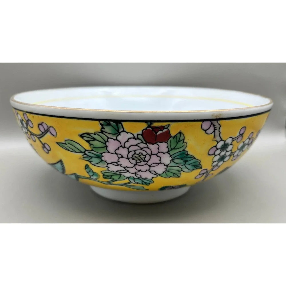 Gold Imari Hand Painted Peacock Floral Porcelain Decorative Bowls‎ Set 3 As Is
